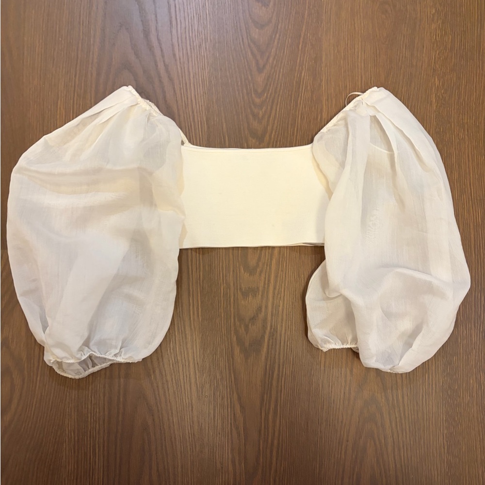 Sheer Puff Sleeve Crop Top - white